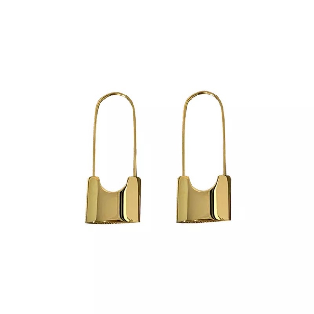 Vintage Lock Pendant Gold Hoop Earrings - Picture 7 of 7